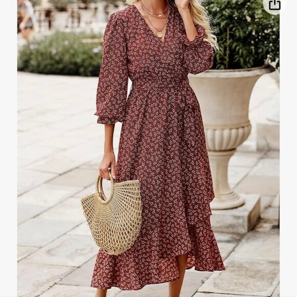 BTFBM WOMEN'S LONG SLEEVE WRAP MAXI DRESS W/BELT SZ LG NWOT - Picture 1 of 9